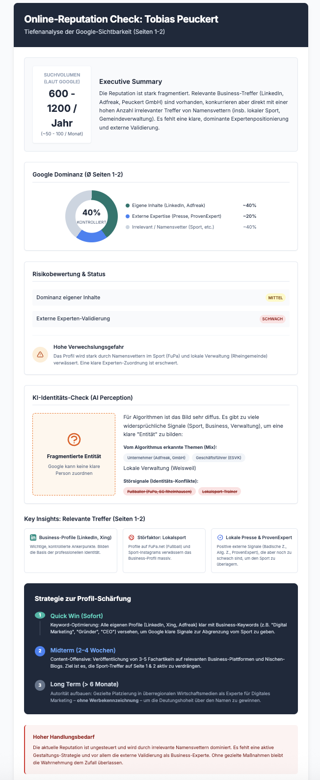 Analyse der Online-Reputation von Tobias Peuckert vor der Zusammenarbeit